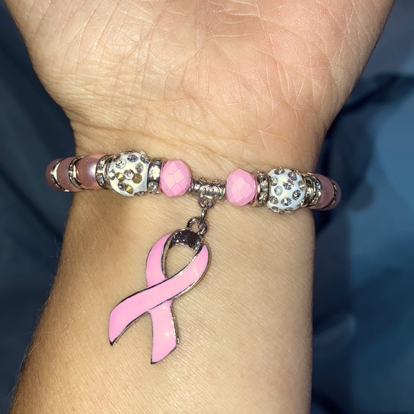 Breast Cancer Awareness Gemstone Silver Bracelet - Picture 6 of 8